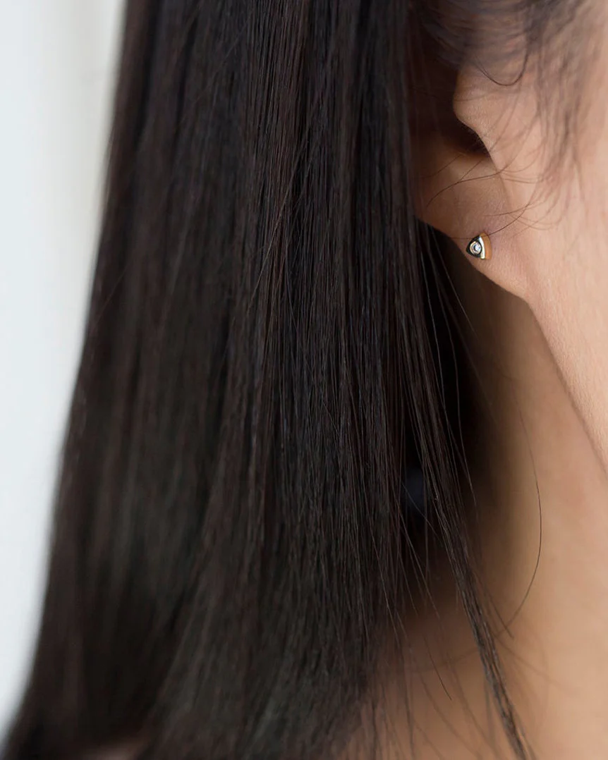 14k Triangle button Earrings - Image 2