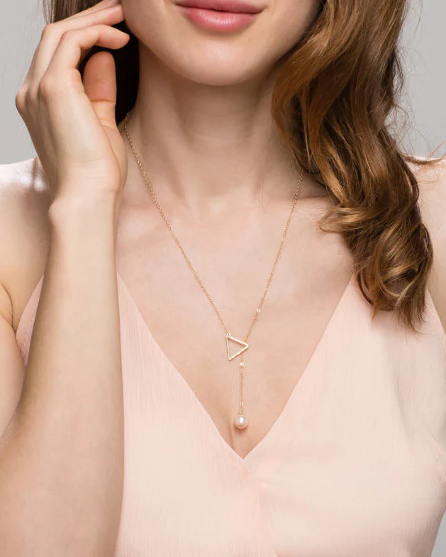 Triangle lariat necklace with Pearl - Image 4